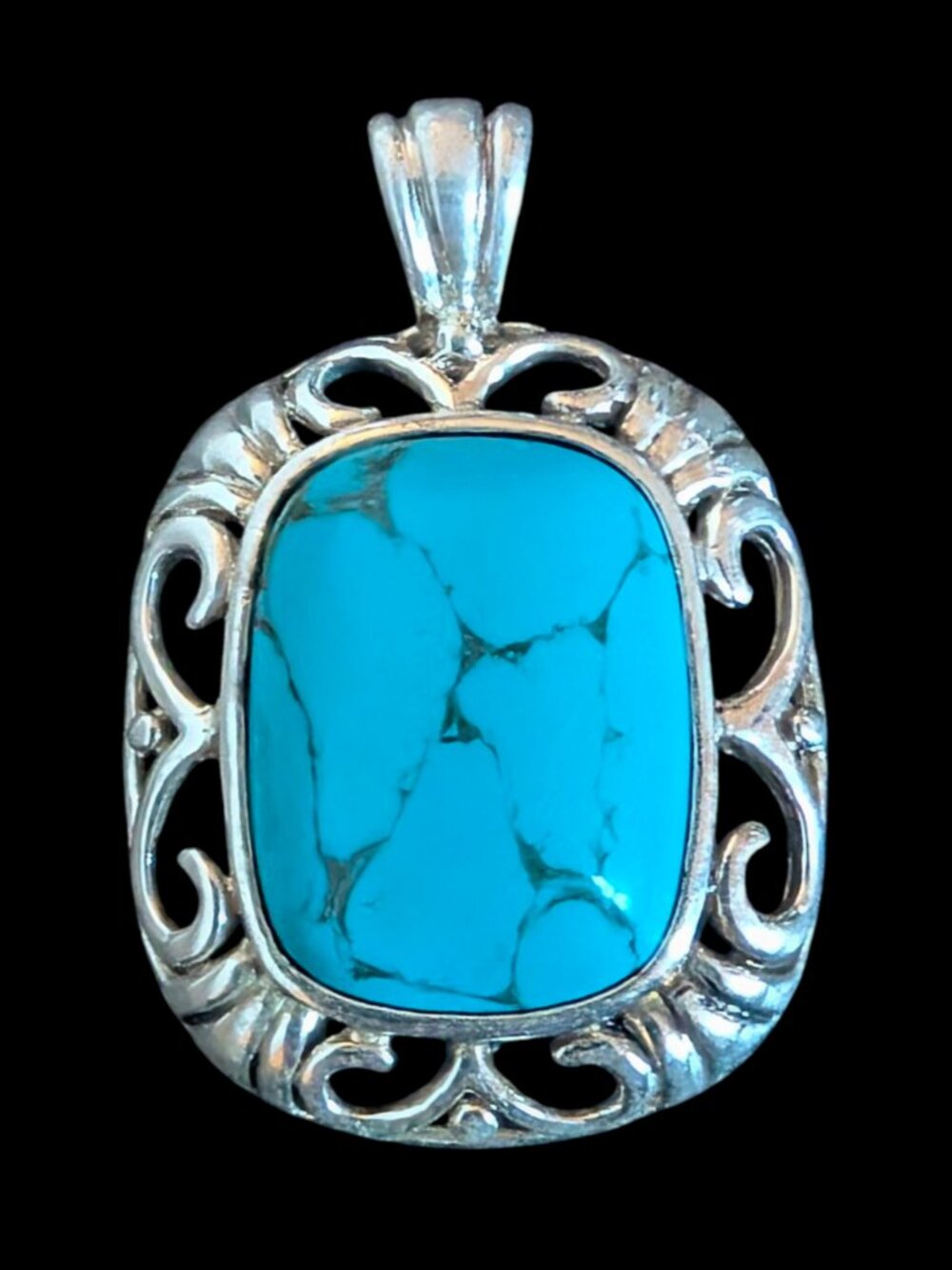 Gold Stone Jewelry GSJ Vintage 925 Sterling Silver Turquoise 1.5" Long Pendant